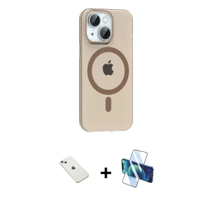 ieg™ iPhone 14 Kılıf Pusula Form Özel Seri - Siyah 3D Antistatik Cam Ekran Koruyucu + Diamond Kamera Lens - SABE