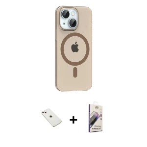 ieg™ iPhone 14 Kılıf Pusula Form Özel Seri - Siyah Bilvis 3D Mat Cam Ekran Koruyucu + Diamond Kamera Lens - PE