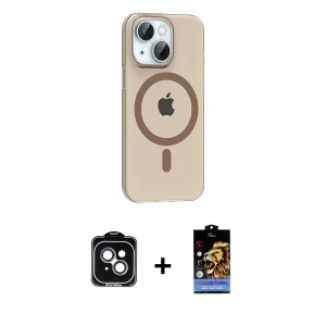 ieg™ iPhone 14 Kılıf Pusula Form Özel Seri - Siyah Buffer Hayalet Cam Ekran Koruyucu + PVD Metal Kamera Lens - YL