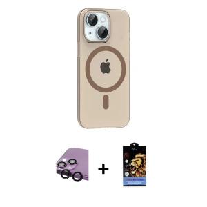 ieg™ iPhone 14 Kılıf Pusula Form Özel Seri - Siyah Buffer Hayalet Cam Ekran Koruyucu + Raze Metal Kamera Lens - SH