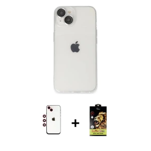 ieg™ iPhone 14 Kılıf Ufuk Minimal Özel Seri - Siyah Buffer Cam Ekran Koruyucu + Shine Kamera Lens - KI