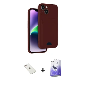 ieg™ iPhone 14 Kılıf Vadi Çizgi Prime - Siyah Bilvis 5in1 5D Magic Hayalet Cam Ekran Koruyucu + Diamond Kamera Lens - PE