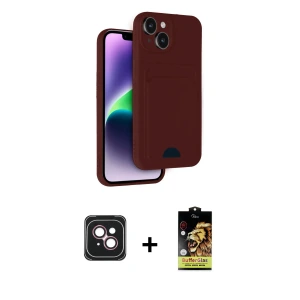 ieg™ iPhone 14 Kılıf Vadi Çizgi Prime - Siyah Buffer Cam Ekran Koruyucu + PVD Metal Kamera Lens - PE