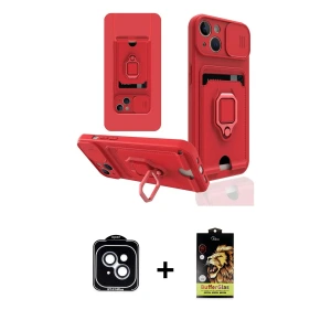 ieg™ iPhone 14 Kılıf Vadi Form Prime - Siyah Buffer Cam Ekran Koruyucu + PVD Metal Kamera Lens - MI