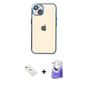ieg™ iPhone 14 Kılıf Vadi Minimal - Siyah Bilvis 5in1 5D Magic Hayalet Cam Ekran Koruyucu + Diamond Kamera Lens - YL