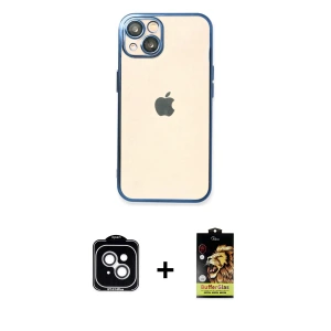 ieg™ iPhone 14 Kılıf Vadi Minimal - Siyah Buffer Cam Ekran Koruyucu + PVD Metal Kamera Lens - GS