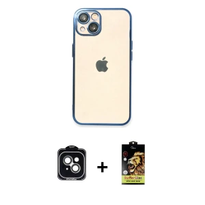 ieg™ iPhone 14 Kılıf Vadi Minimal - Siyah Buffer Cam Ekran Koruyucu + PVD Metal Kamera Lens - YL