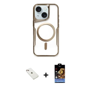 ieg™ iPhone 14 Kılıf Yadigar Klasik Özel Seri - Siyah Buffer Hayalet Cam Ekran Koruyucu + Diamond Kamera Lens - PE