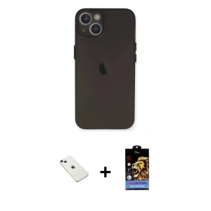 ieg™ iPhone 14 Kılıf Yadigar Yansıma Serisi - Siyah Buffer Hayalet Cam Ekran Koruyucu + Diamond Kamera Lens - YL