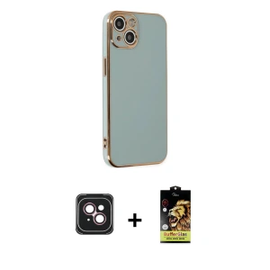 ieg™ iPhone 14 Kılıf Yankı Serisi - Siyah Buffer Cam Ekran Koruyucu + PVD Metal Kamera Lens - PE