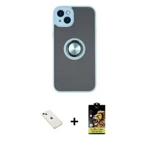 ieg™ iPhone 14 Kılıf Yörünge Çizgi - Siyah Buffer Cam Ekran Koruyucu + Diamond Kamera Lens - KI