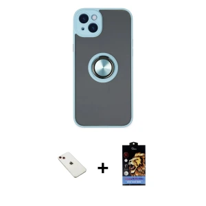 ieg™ iPhone 14 Kılıf Yörünge Çizgi - Siyah Buffer Hayalet Cam Ekran Koruyucu + Diamond Kamera Lens - KI