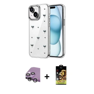 ieg™ iPhone 14 Kılıf Yörünge Form - Siyah Buffer Cam Ekran Koruyucu + Raze Metal Kamera Lens - GS