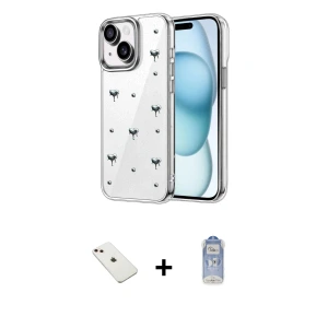 ieg™ iPhone 14 Kılıf Yörünge Form - Siyah Joko Magic 5D Cam + Diamond Kamera Lens - PE
