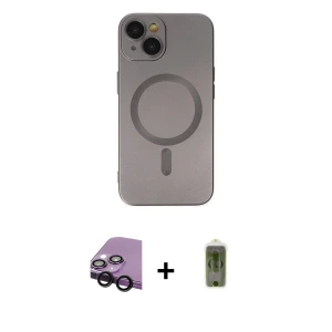 ieg™ iPhone 14 Plus Kılıf Akış Minimal Özel Seri - Siyah Joko Magic 5D Hayalet Cam + Raze Metal Kamera Lens - SH