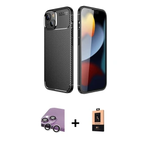 ieg™ iPhone 14 Plus Kılıf Eksen Form Prime - Şeffaf Maxco Cam Ekran Koruyucu + Raze Metal Kamera Lens - GS