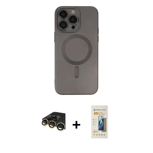 ieg™ iPhone 14 Pro Kılıf Akış Minimal Özel Seri - Siyah 6D Mat Seramik Hayalet Nano Ekran Koruyucu + Raze Metal Kamera Lens - GD