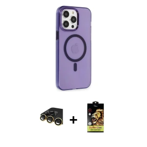 ieg™ iPhone 14 Pro Kılıf Kıvılcım Asil Özel Seri - Siyah Buffer Cam Ekran Koruyucu + Raze Metal Kamera Lens - GD