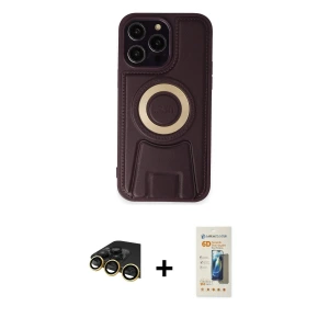 ieg™ iPhone 14 Pro Kılıf Kıvılcım Form Özel Seri - Siyah 6D Mat Seramik Hayalet Nano Ekran Koruyucu + Raze Metal Kamera Lens - GD