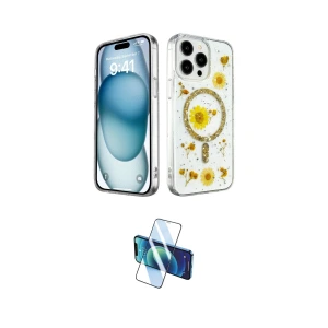 ieg™ iPhone 14 Pro Kılıf Kozmos Doku - Siyah 3D Antistatik Cam Ekran Koruyucu