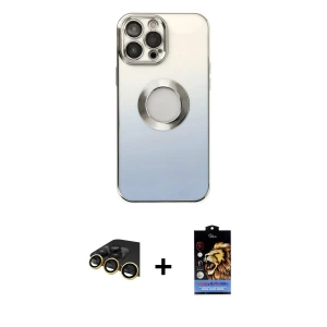 ieg™ iPhone 14 Pro Kılıf Kutup Yansıma Özel Seri - Siyah Buffer Hayalet Cam Ekran Koruyucu + Raze Metal Kamera Lens - GD