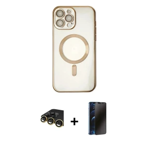 ieg™ iPhone 14 Pro Kılıf Nova Işık Özel Seri - Siyah 3D Antistatik Hayalet Cam Ekran Koruyucu + Raze Metal Kamera Lens - GD