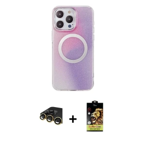 ieg™ iPhone 14 Pro Kılıf Pusula Form - Siyah Buffer Cam Ekran Koruyucu + Raze Metal Kamera Lens - GD