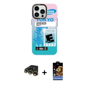 ieg™ iPhone 14 Pro Kılıf Siluet Çizgi Koleksiyonu - Siyah Buffer Hayalet Cam Ekran Koruyucu + Raze Metal Kamera Lens - GD