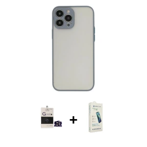 ieg™ iPhone 14 Pro Max Kılıf Ahenk Çizgi Serisi - Şeffaf Pasifik Cam Ekran Koruyucu + Bilvis Titan Kamera Lens - SH