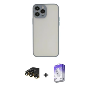 ieg™ iPhone 14 Pro Max Kılıf Ahenk Çizgi Serisi - Siyah Bilvis 5in1 3D Magic Cam Ekran Koruyucu + Raze Metal Kamera Lens - GD