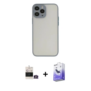ieg™ iPhone 14 Pro Max Kılıf Ahenk Çizgi Serisi - Siyah Bilvis 5in1 5D Magic Hayalet Cam Ekran Koruyucu + Bilvis Titan Kamera Lens - GD