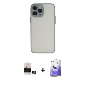 ieg™ iPhone 14 Pro Max Kılıf Ahenk Çizgi Serisi - Siyah Bilvis 5in1 5D Magic Hayalet Cam Ekran Koruyucu + Bilvis Titan Kamera Lens - DNMR