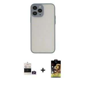 ieg™ iPhone 14 Pro Max Kılıf Ahenk Çizgi Serisi - Siyah Buffer Cam Ekran Koruyucu + Bilvis Titan Kamera Lens - GD