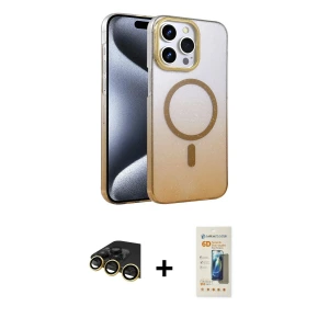 ieg™ iPhone 14 Pro Max Kılıf Ahenk Doku Özel Seri - Siyah 6D Mat Seramik Hayalet Nano Ekran Koruyucu + Raze Metal Kamera Lens - GD
