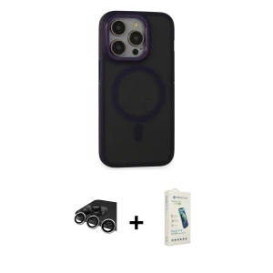 ieg™ iPhone 14 Pro Max Kılıf Ahenk Form Serisi - Şeffaf Pasifik Cam Ekran Koruyucu + Raze Metal Kamera Lens - GS