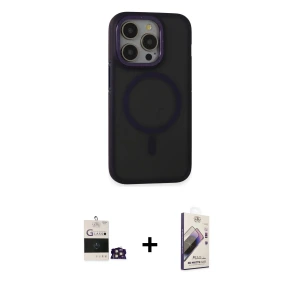 ieg™ iPhone 14 Pro Max Kılıf Ahenk Form Serisi - Siyah Bilvis 3D Mat Cam Ekran Koruyucu + Bilvis Titan Kamera Lens - GD