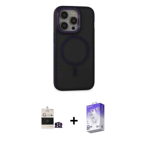 ieg™ iPhone 14 Pro Max Kılıf Ahenk Form Serisi - Siyah Bilvis 5in1 3D Magic Cam Ekran Koruyucu + Bilvis Titan Kamera Lens - GD