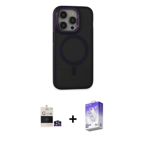 ieg™ iPhone 14 Pro Max Kılıf Ahenk Form Serisi - Siyah Bilvis 5in1 3D Magic Cam Ekran Koruyucu + Bilvis Titan Kamera Lens - GS