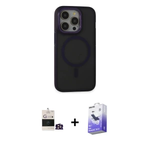 ieg™ iPhone 14 Pro Max Kılıf Ahenk Form Serisi - Siyah Bilvis 5in1 5D Magic Hayalet Cam Ekran Koruyucu + Bilvis Titan Kamera Lens - GD