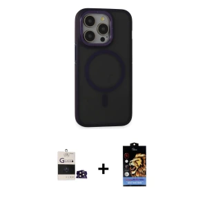 ieg™ iPhone 14 Pro Max Kılıf Ahenk Form Serisi - Siyah Buffer Hayalet Cam Ekran Koruyucu + Bilvis Titan Kamera Lens - SH