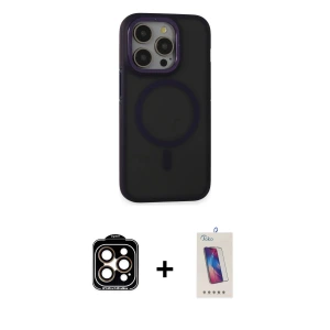 ieg™ iPhone 14 Pro Max Kılıf Ahenk Form Serisi - Siyah Joko 5D Cam + PVD Metal Kamera Lens - TU
