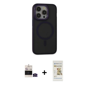 ieg™ iPhone 14 Pro Max Kılıf Ahenk Form Serisi - Siyah Mat Seramik Nano Ekran Koruyucu + Bilvis Titan Kamera Lens - DNMR