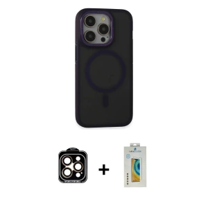 ieg™ iPhone 14 Pro Max Kılıf Ahenk Form Serisi - Siyah Polymer Nano Ekran Koruyucu + PVD Metal Kamera Lens - TU