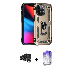 ieg™ iPhone 14 Pro Max Kılıf Ahenk Klasik Koleksiyonu - Siyah Bilvis 5in1 3D Magic Cam Ekran Koruyucu + Raze Metal Kamera Lens - GS