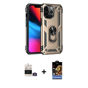 ieg™ iPhone 14 Pro Max Kılıf Ahenk Klasik Koleksiyonu - Siyah Buffer Hayalet Cam Ekran Koruyucu + Bilvis Titan Kamera Lens - GD