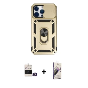ieg™ iPhone 14 Pro Max Kılıf Ahenk Klasik - Siyah Bilvis 3D Mat Cam Ekran Koruyucu + Bilvis Titan Kamera Lens - GS