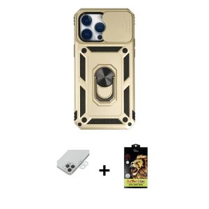 ieg™ iPhone 14 Pro Max Kılıf Ahenk Klasik - Siyah Buffer Cam Ekran Koruyucu + Band Metal Kamera Lens - GS