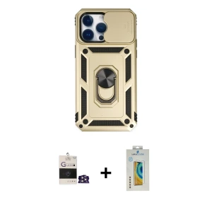 ieg™ iPhone 14 Pro Max Kılıf Ahenk Klasik - Siyah Polymer Nano Ekran Koruyucu + Bilvis Titan Kamera Lens - GS