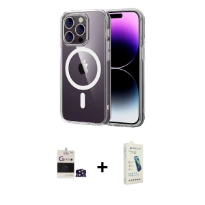ieg™ iPhone 14 Pro Max Kılıf Ahenk Minimal Serisi - Şeffaf Pasifik Cam Ekran Koruyucu + Bilvis Titan Kamera Lens - DNMR