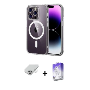 ieg™ iPhone 14 Pro Max Kılıf Ahenk Minimal Serisi - Siyah Bilvis 5in1 3D Magic Cam Ekran Koruyucu + Band Metal Kamera Lens - GS